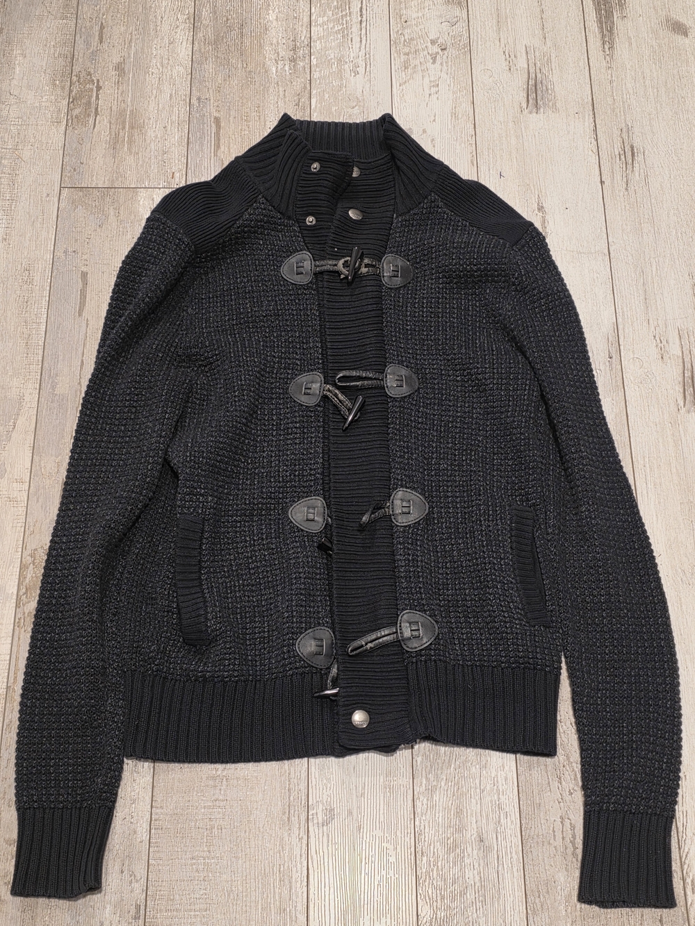 (S) Men's Express Heavy Toggle Front Cardigan Knit Sweater Black 100% Cotton